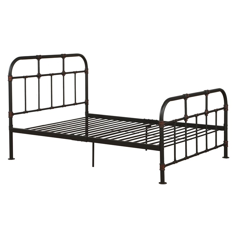 Bowery Hill Full Spindle Bed with Metal Frame in Sandy Gray and Copper