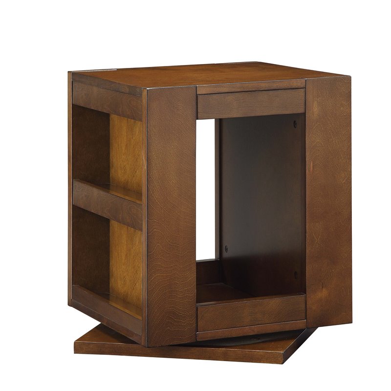 Bowery Hill Swivel Square Wooden End Table with Storage in Espresso