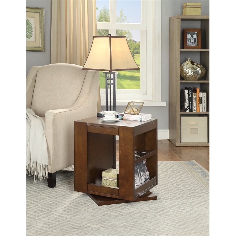 Bowery Hill Swivel Square Wooden End Table with Storage in Espresso