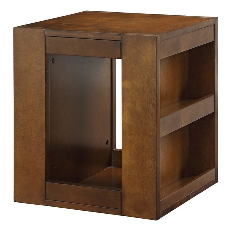 Bowery Hill Swivel Square Wooden End Table with Storage in Espresso