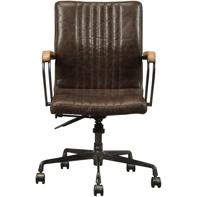 Bowery Hill Leather Adjustable Swivel Office Chair in Chocolate