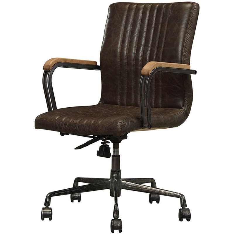 Bowery Hill Leather Adjustable Swivel Office Chair in Chocolate