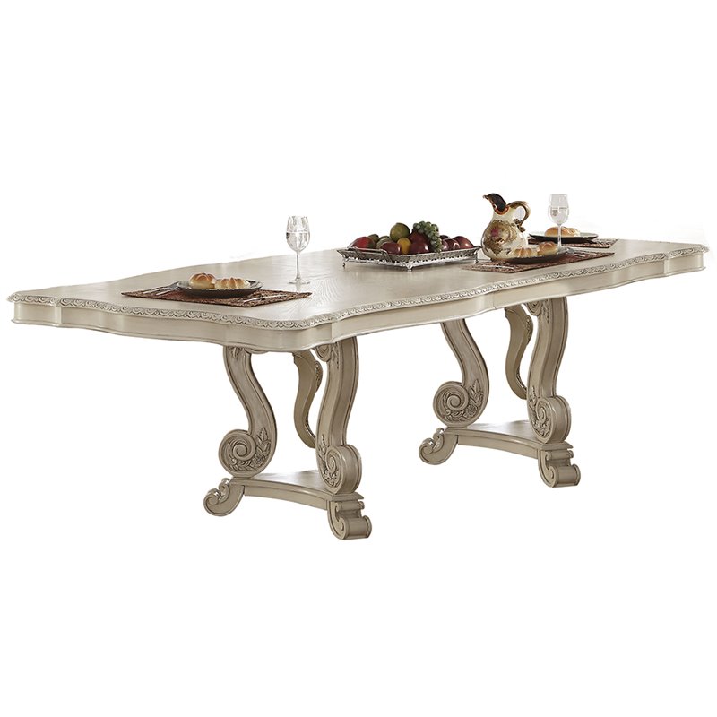 Bowery Hill Extendable Pedestal Dining Table in Antique White Seats 8+