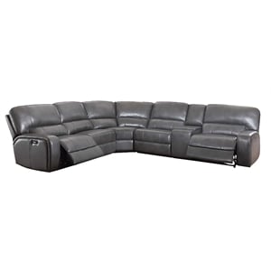 Bowery Hill Leather Aire Power Motion Sectional Sofa in Gray w/ USB Ports