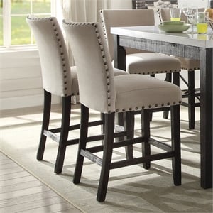 Bowery Hill Counter Height Chair Set of 2 with Nailhead Trim in Linen