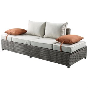 Bowery Hill 2 Piece Wicker Patio Loveseat with Storage in Beige and Gray