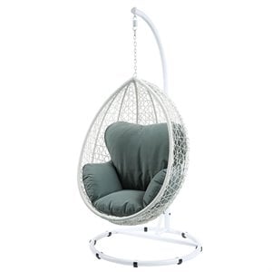 Bowery Hill Patio Swing Chair in Green and White with Water Resistant Seat