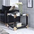 Bowery Hill Square Glass Top End Table with Storage Shelf in White Brushed