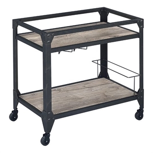 Bowery Hill Rectangular Wooden Serving Cart with Shelves in Rustic Oak