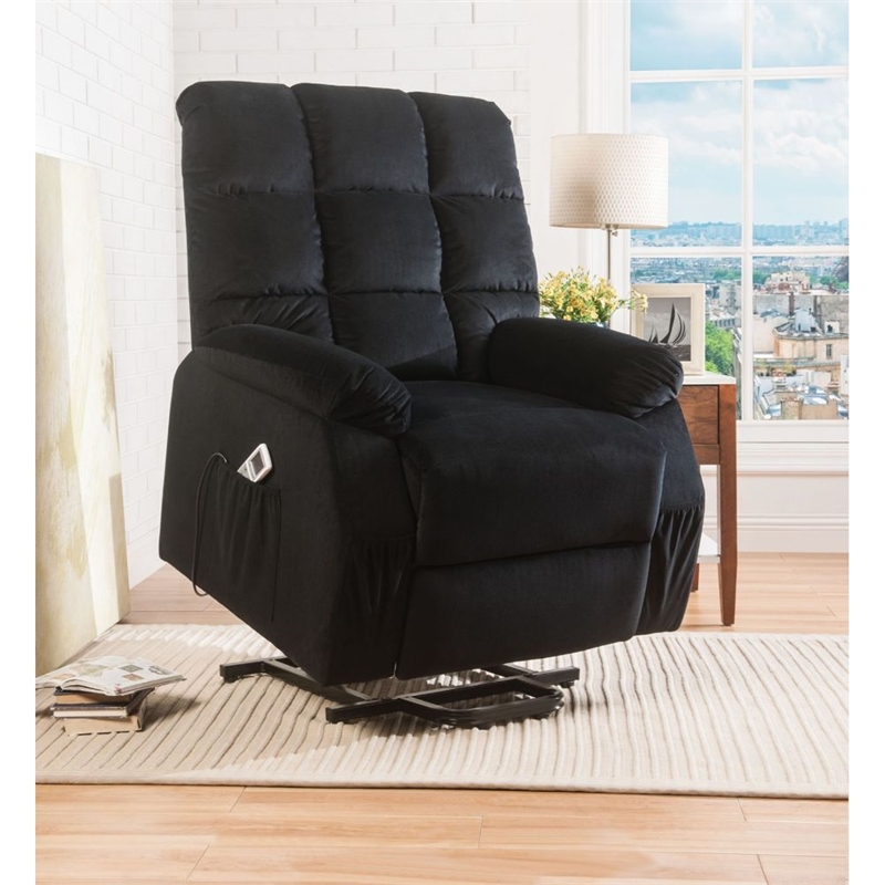 Bowery Hill Power Lift Recliner with Massage in Black Velvet