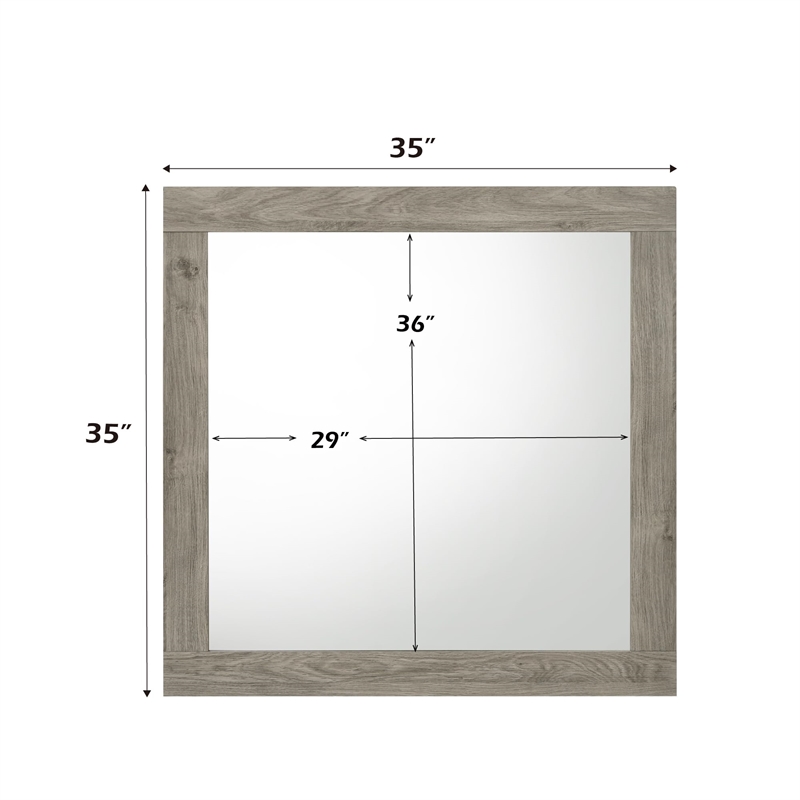 Bowery Hill Square Mirror with Wooden Frame in Light Gray Finish