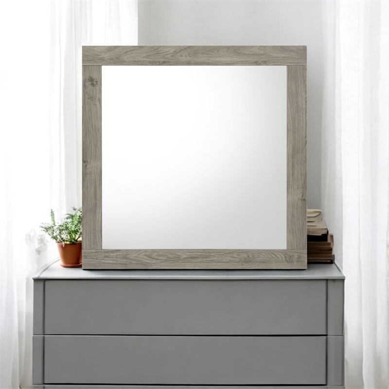 Bowery Hill Square Mirror with Wooden Frame in Light Gray Finish