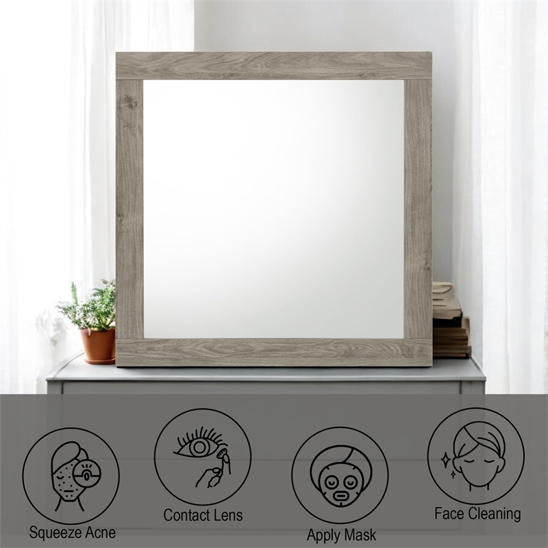 Bowery Hill Square Mirror with Wooden Frame in Light Gray Finish