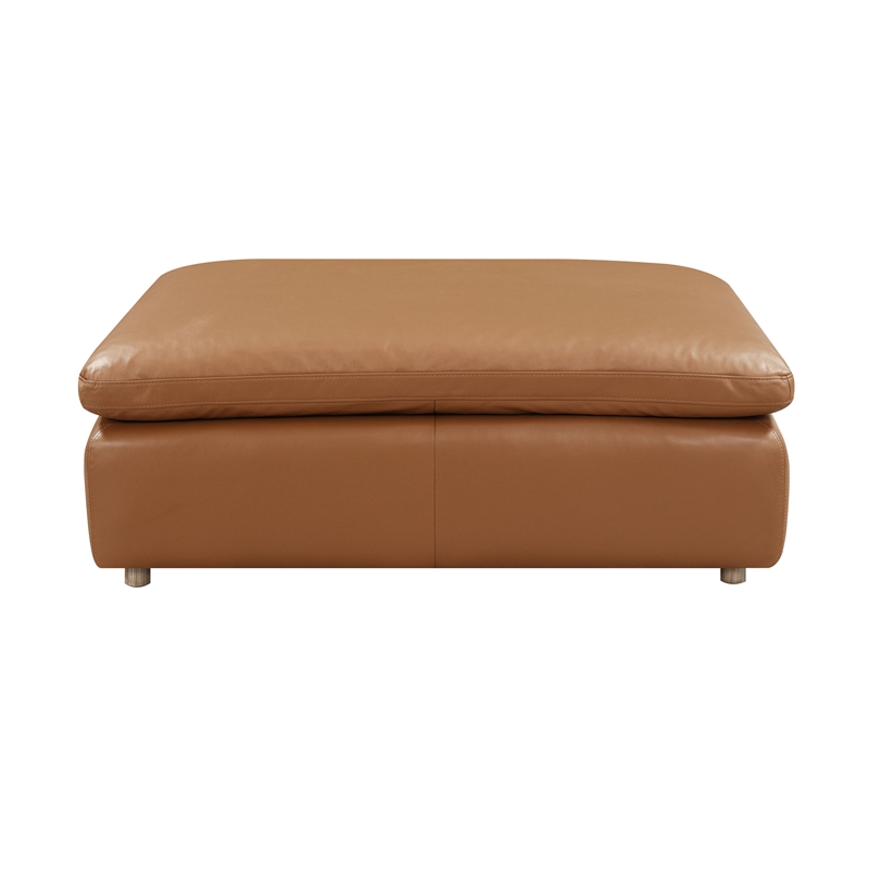 Bowery Hill Ottoman in Brown Genuine Leather with Wooden Inner Frame