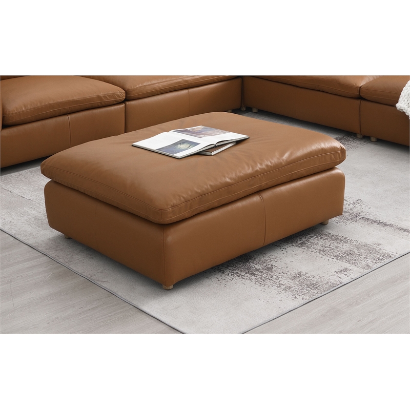 Bowery Hill Ottoman in Brown Genuine Leather with Wooden Inner Frame
