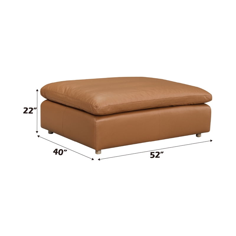 Bowery Hill Ottoman in Brown Genuine Leather with Wooden Inner Frame