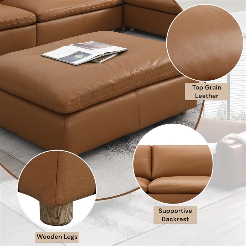 Bowery Hill Ottoman in Brown Genuine Leather with Wooden Inner Frame