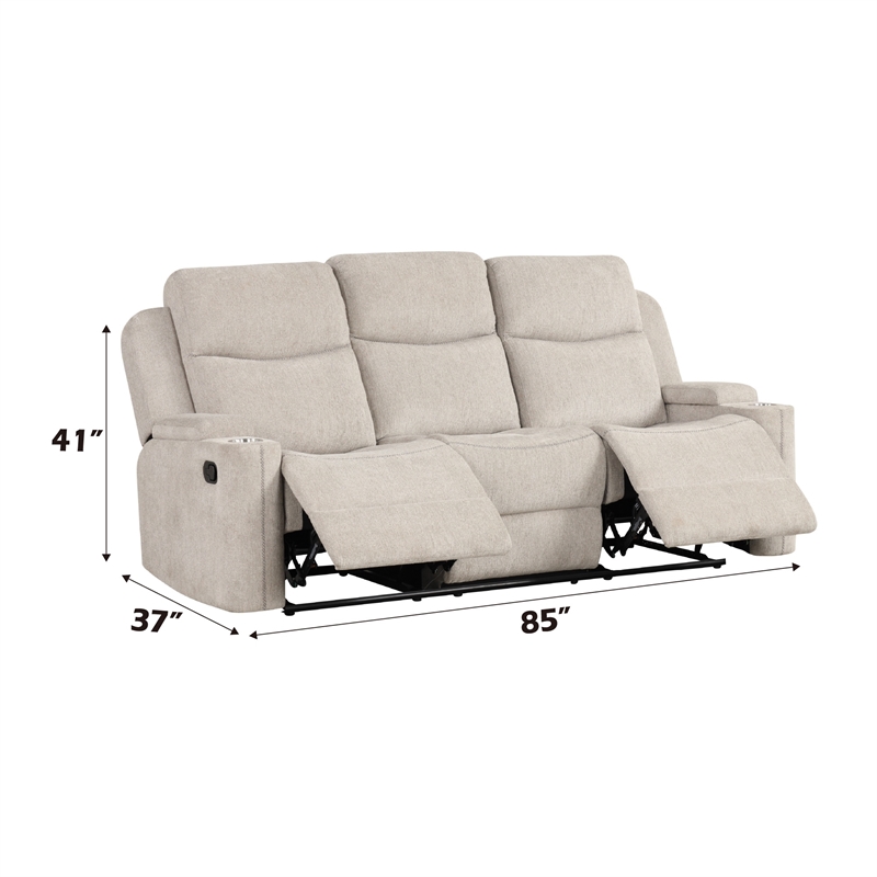 Bowery Hill Motion Sofa in Light Gray Chenille with Storage Armrests