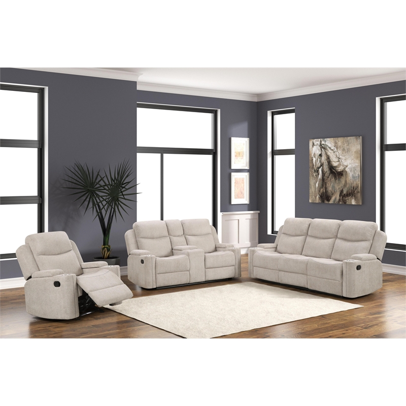 Bowery Hill Motion Sofa in Light Gray Chenille with Storage Armrests