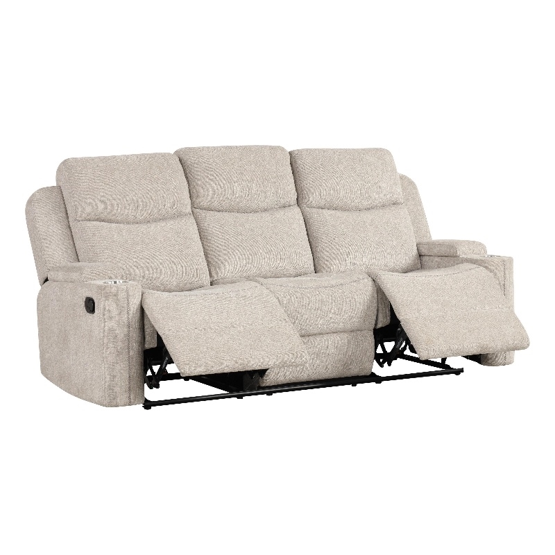 Bowery Hill Motion Sofa in Light Gray Chenille with Storage Armrests