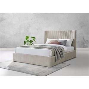 Bowery Hill Eastern King Bed Full Upholstered Wood Beige Linen