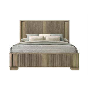 Bowery Hill Queen Bed with LED Headboard in Antique Oak and Grooved Panels