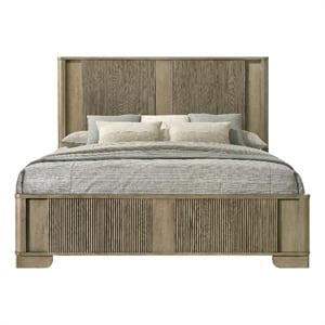 Bowery Hill Eastern King Bed with LED and Grooved Panels in Antique Oak