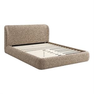Bowery Hill Eastern King Bed with Upholstered Beige Tweed and Padded Panels
