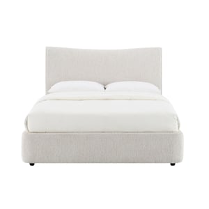 Bowery Hill Queen Bed in Aperol Beige Chenille with Padded Headboard