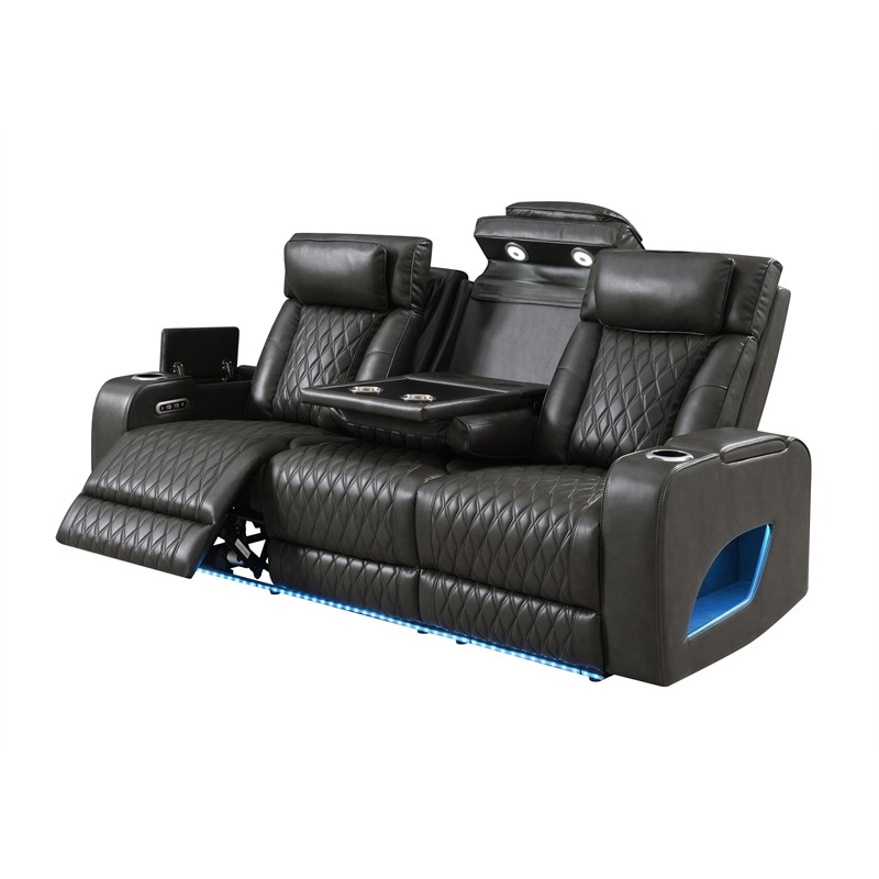 Bowery Hill Power Motion Sofa with Quilted Microfiber in Dark Gray