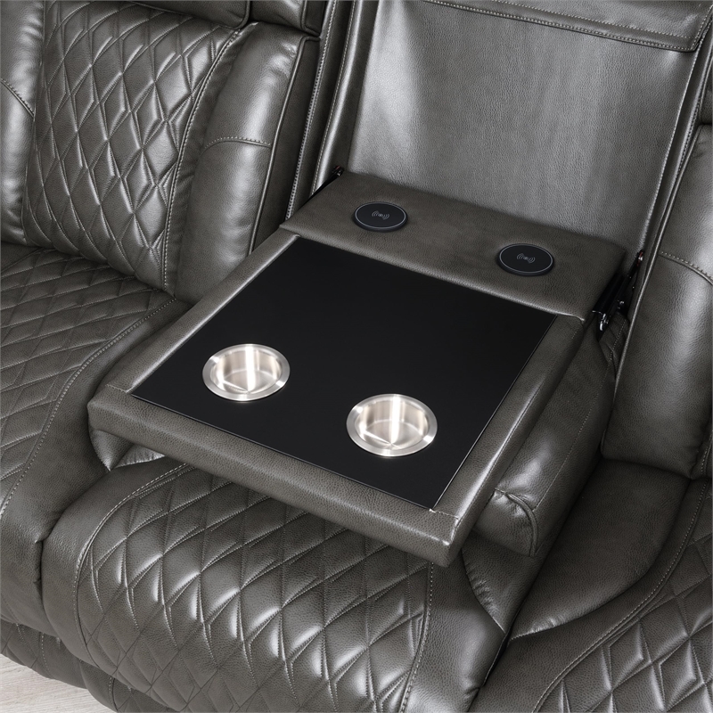 Bowery Hill Power Motion Sofa with Quilted Microfiber in Dark Gray