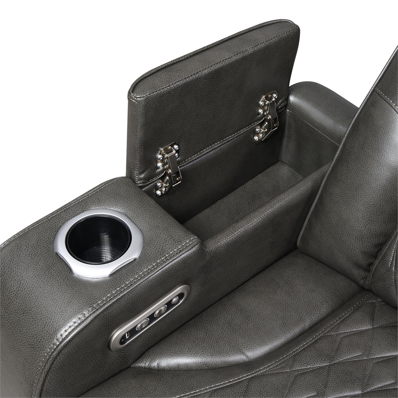 Bowery Hill Power Motion Sofa with Quilted Microfiber in Dark Gray