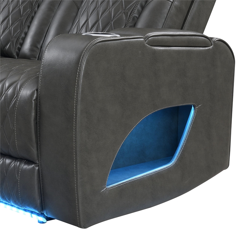 Bowery Hill Power Motion Sofa with Quilted Microfiber in Dark Gray