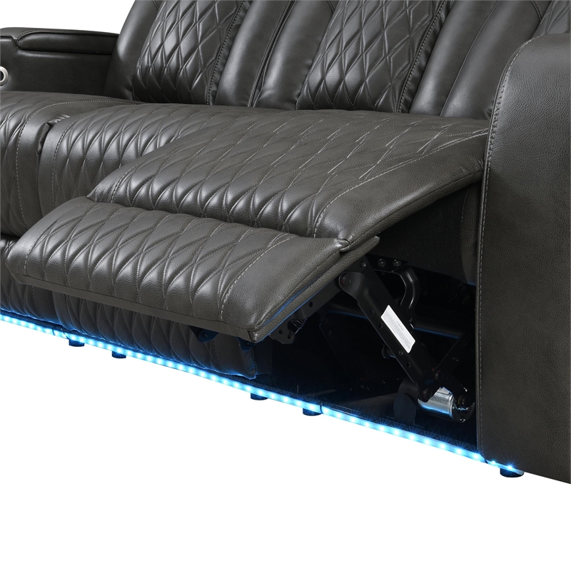Bowery Hill Power Motion Sofa with Quilted Microfiber in Dark Gray
