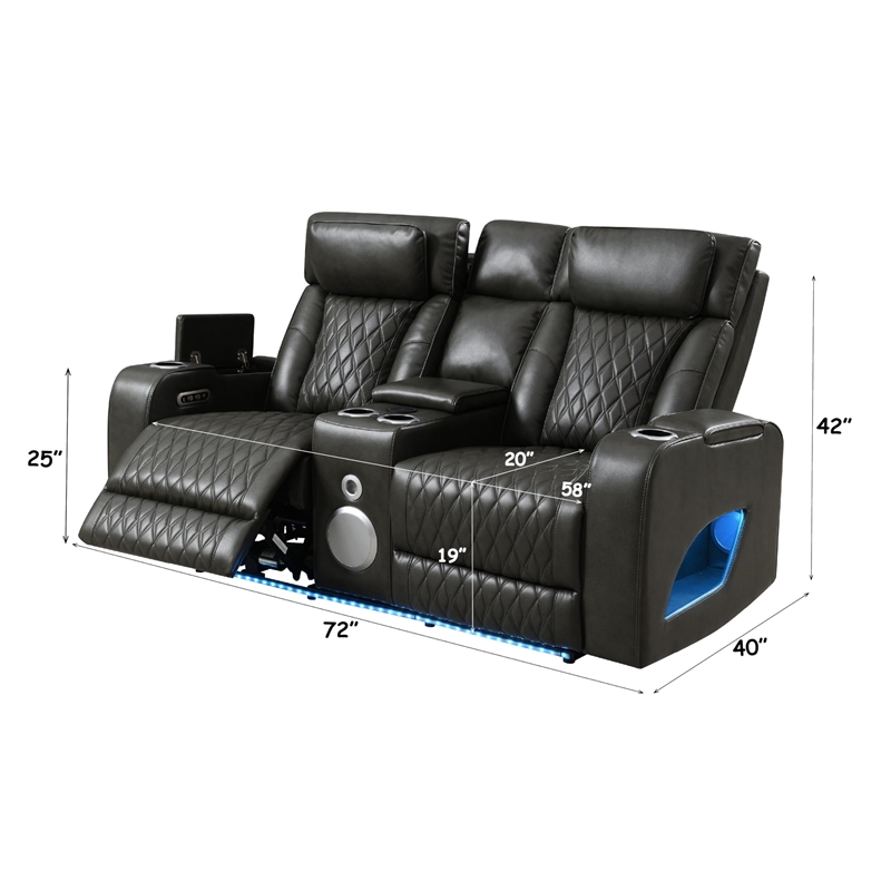 Bowery Hill Power Motion Loveseat with Quilted Microfiber in Dark Gray