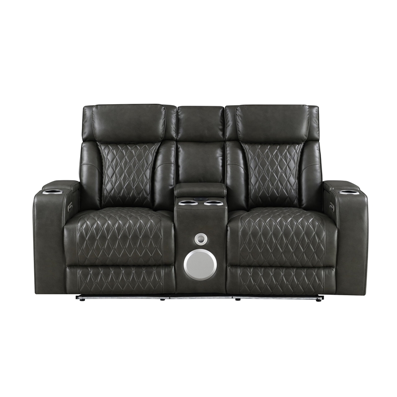 Bowery Hill Power Motion Loveseat with Quilted Microfiber in Dark Gray