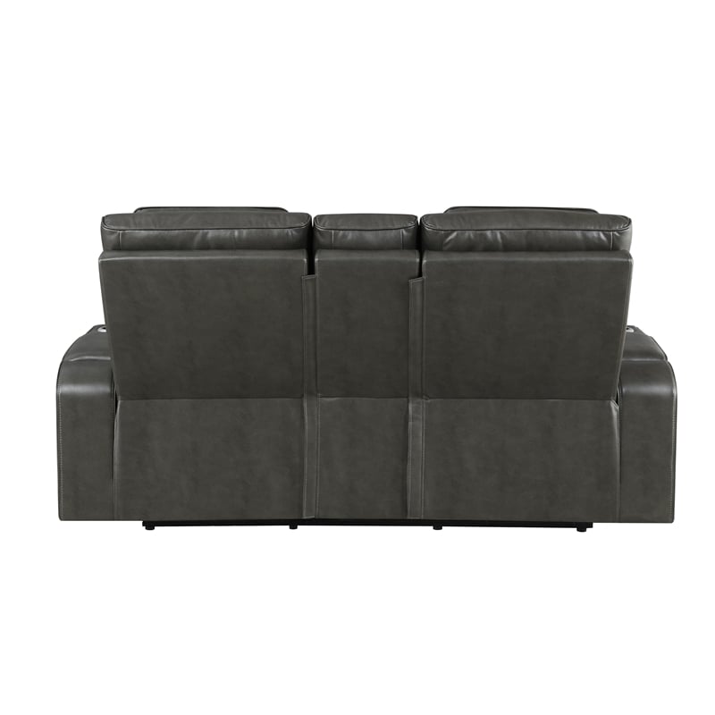 Bowery Hill Power Motion Loveseat with Quilted Microfiber in Dark Gray