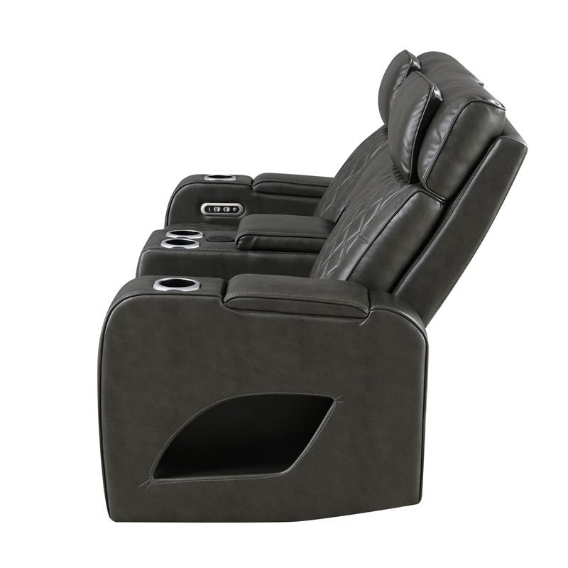 Bowery Hill Power Motion Loveseat with Quilted Microfiber in Dark Gray