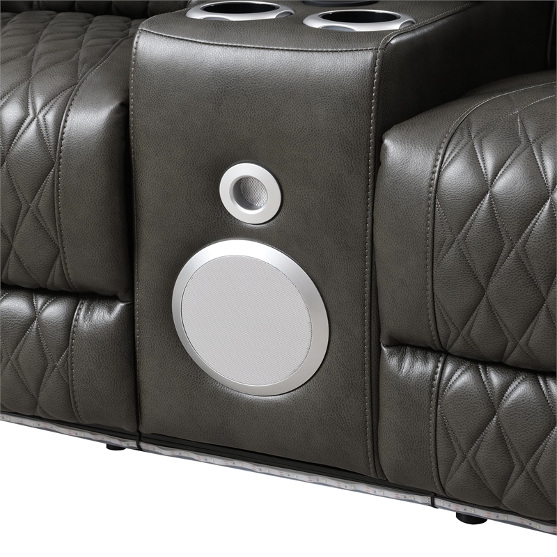 Bowery Hill Power Motion Loveseat with Quilted Microfiber in Dark Gray