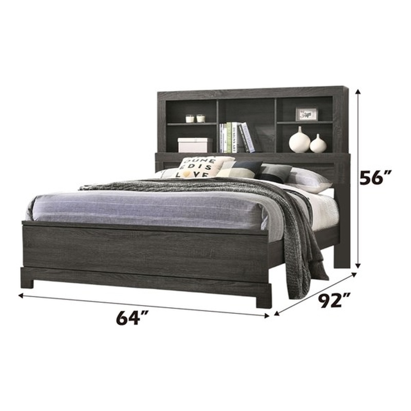 Bowery Hill Queen Storage Bed with Bookcase Headboard in Gray Oak