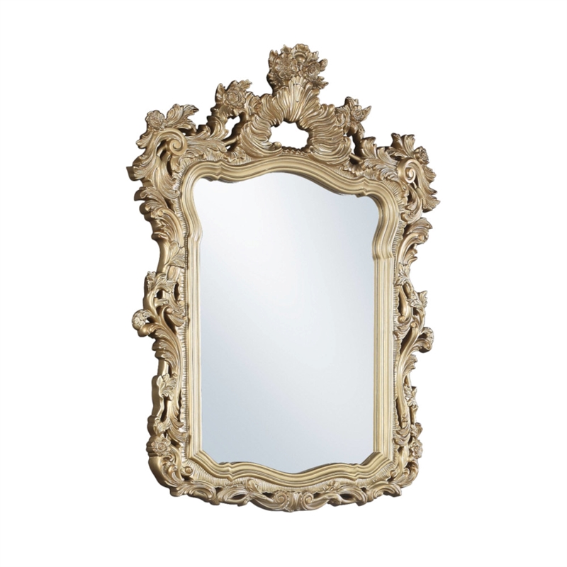 Bowery Hill Mirror with Hollow-Carved Floral and Scroll Design in Gold