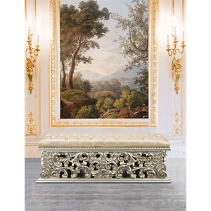 Bowery Hill Bench with Cushion and Acrylic Diamond Tufts in Antique Gold