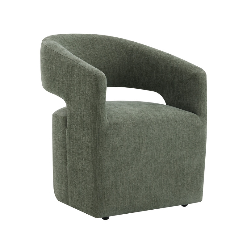 Bowery Hill Arm Chair with Casters and Green Linen Upholstery