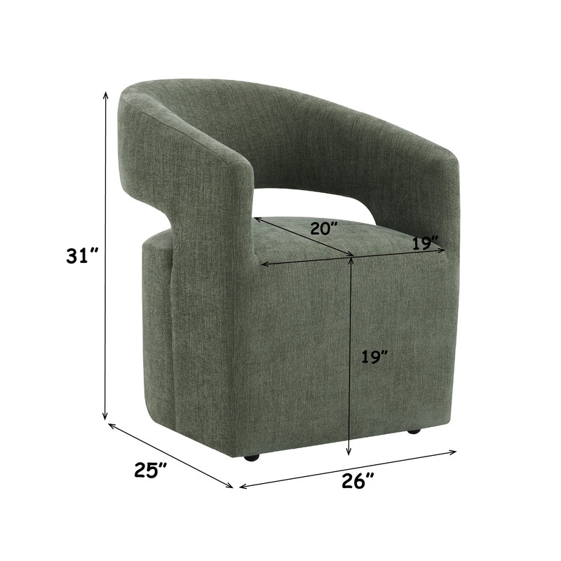 Bowery Hill Arm Chair with Casters and Green Linen Upholstery