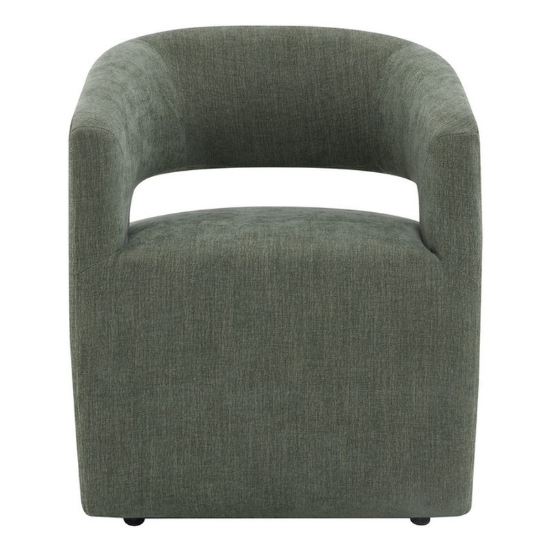 Bowery Hill Arm Chair with Casters and Green Linen Upholstery