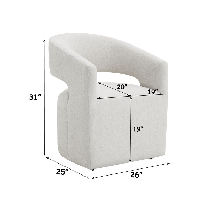 Bowery Hill Swivel Dining Arm Chair with Casters in Cream Linen