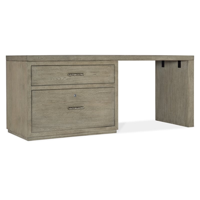 Bowery Hill 72in Home Office Desk with Lateral File Drawer in Smoked Gray