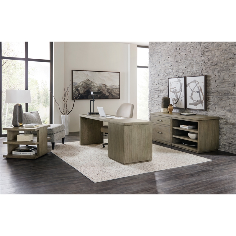 Bowery Hill 72in Home Office Desk with One File Drawer in Smoked Gray