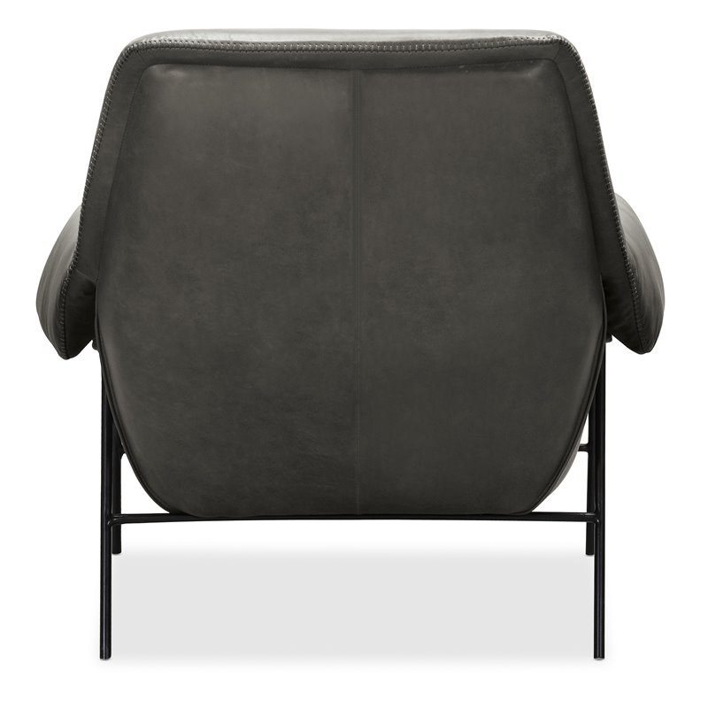 Bowery Hill Baseball Stitch Club Chair in Gray Leather with Metal Frame