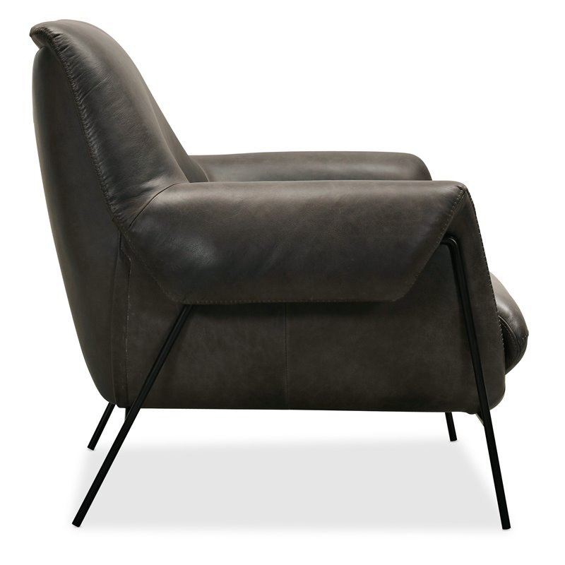 Bowery Hill Baseball Stitch Club Chair in Gray Leather with Metal Frame